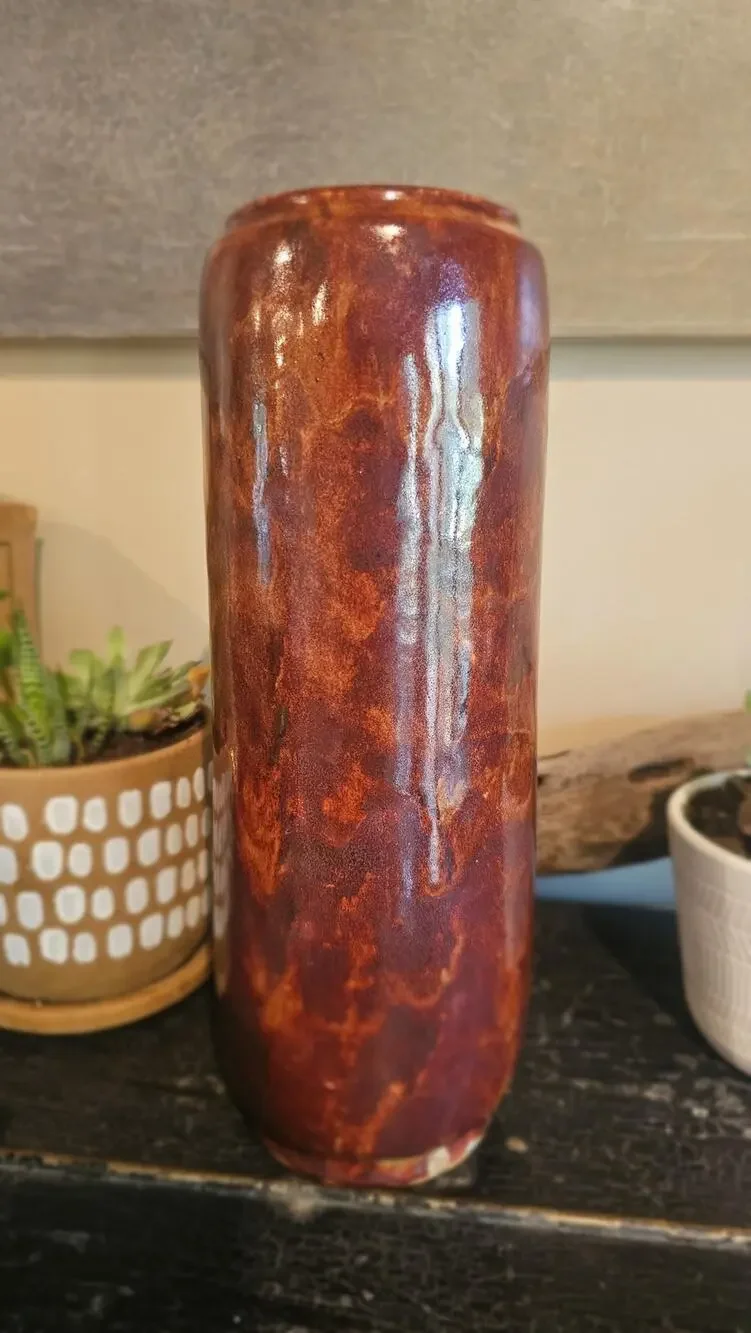 Signed 1939 Art Deco Vase In Orange and Red